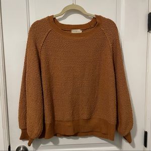 Mustard yellow sweater with puff sleeves